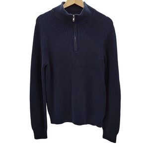 Quince Men 100% Organic Cotton Ribbed Quarter-Zip Sweater Navy Sleeved Top S